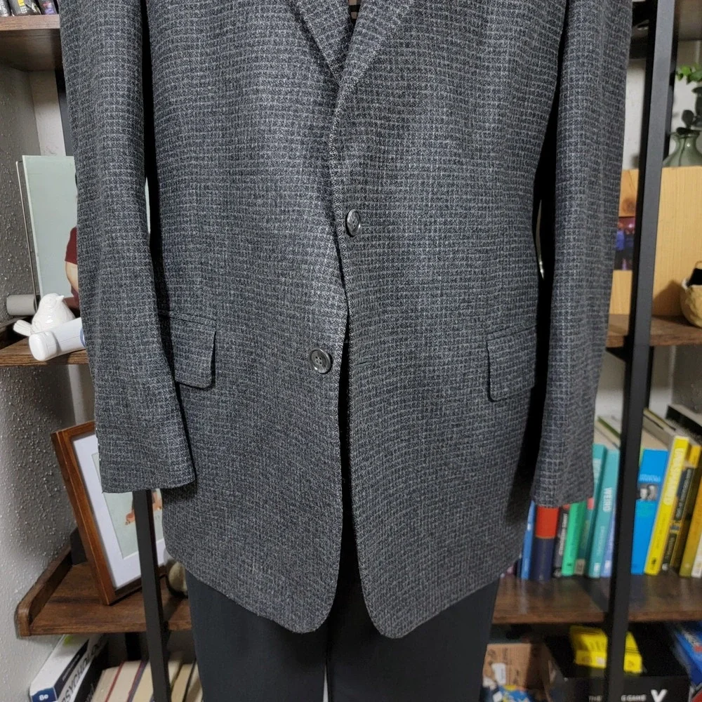 VTG John Weitz Signature Collection‎ Men's Tweed Sport Coat Charcoal Checked 46R